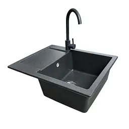 Adamant Набір кухонний Minimal, штучний камінь, прямокутний, з крилом, 615х495х200мм, чаша - 1, врізна, графіт + змішувач та дозатор - мініатюра 3