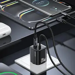 МЗП Usams US-CC261 GaN JC Ser. 20W (2USB-C) + кабель Type-C to Type-C Black - мініатюра 5