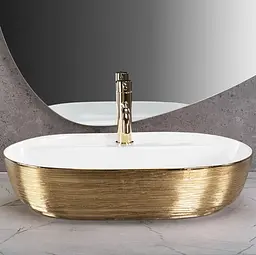 Умивальник Rea Aura 61 brushed gold white накладний REA-U6900, Золотий - мініатюра 2