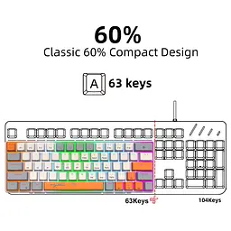Ігрова механічна дротова клавіатура HXSJ V500 / Blue Switch / 60% / RGB / Colourful - мініатюра 2