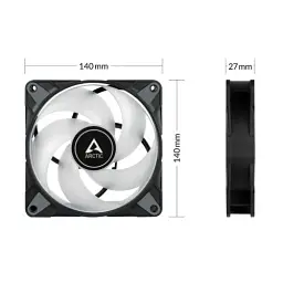 Вентилятор 140 мм, Arctic P14 PWM PST A-RGB, Black, 140х140х27 мм, PWM, ARGB підсвічування, 0-1900 об/хв, 4-pin, гідравлічний підшипник (ACFAN00239A) - мініатюра 3