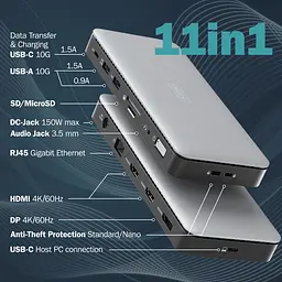 Digitus Док-станція USB-C > 2xHDMI/DP/2xUSB-A/USB-C/SD/MicroSD/RJ54/DC/Audio - мініатюра 5