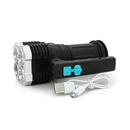 Ліхтар пошуковий Portable Lamp YT-81043, 4LED T6+COB, 5W, 3+1 режим, 1200mah, Black, IP40, USB кабель, 140х70х90мм, BOX - мініатюра 3