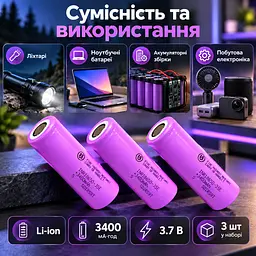 Набір аккумуляторів 3шт Samsung INR18650-35E 3400 мА·год Li-ion 3.7 В 18650 без захисту струм розряду 8 А до 13 А 2026 РІК - мініатюра 6
