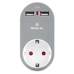 Мережевий зарядний USB-пристрій з розеткою REAL-EL CS-20, білий-сірий (EL123160002)