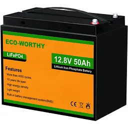 Акумулятор Eco-Worthy LiFePO4 12V (12.8V/50Ah/640Wh) (Eco-Worthy-1250) [164620]