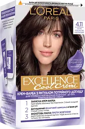 Уцінка. Стійка крем-фарба для волосся L'Oreal Paris Excellence Cool Creme відтінок 4.11 ультрапопелястий каштановий 192 мл (A169400)  - мініатюра 1