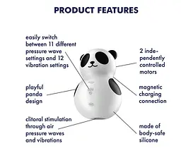 Вакуумний стимулятор клітора із вібрацією Satisfyer Pocket Panda чорно-білий - мініатюра 6