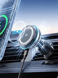 Магнітний автотримач із бездротовим заряджанням UGREEN MagFlow Pro W778 Qi2 до 25 Вт для iPhone 16–17 з iOS 26+ до 15 Вт для iPhone 12–15 для 25 Вт потрібен адаптер PD від 45 Вт на одному порту без чохла або з MagSafe активне охолодження TEC і вентилятор кріплення на вертикальну/горизонтальну решітку обертання 360° LED-індикатор кабель USB-C ↔ USB-C 1,5 м у комплекті темно-сірий із чорним сріблястим оздобленням і білими написами (75250) - мініатюра 15