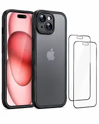 Протиударний чохол TOCOL для iPhone 15 та 2 захисні скла з захистом камери чорний матовий (SKU-057)