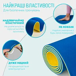Килимок для йоги та фітнесу EasyFit TPE+TC 6 мм двошаровий синій-жовтий - мініатюра 3