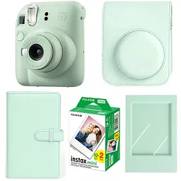 Набор камера Fujifilm Instax Mini 12, Фотобумага 20шт, Чехол, Фотоальбом 108 фото, Фоторамка Зеленый