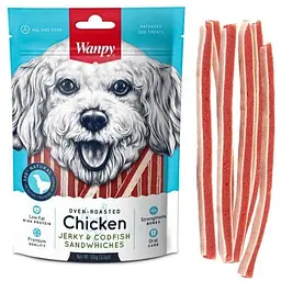 Wanpy Chicken Jerky & Codfish Sandwiches ванпи сэндвич курица з тріскою ласощі для собак 0.1кг