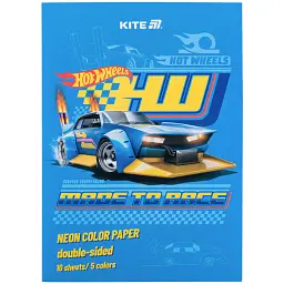 Бумага цветная Kite Hot Wheels неоновая A4 10 листов 5 цветов (HW24-252)
