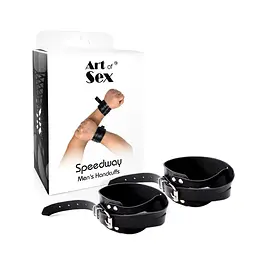 Чоловічі шкіряні наручники Art of Sex - Man Handcuffs Speedway XS-M, колір чорний - мініатюра 3