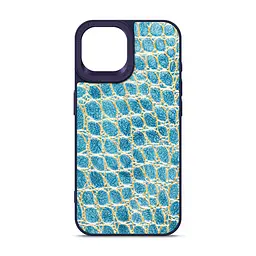 Кожаный чехол для Apple iPhone 15, Harder Crocosaur, синий, термополиуретан ТПУ + экокожа с текстурой крокодила, панель, защита корпуса, противоударный, микрофибра, рамка вокруг камеры, защита всего корпуса, (ARM76700)