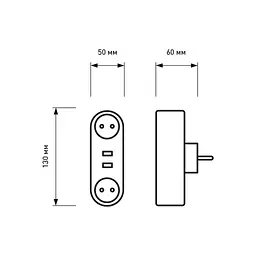 Мережевий розгалужувач EUROELECTRIC X2 16A 2xUSB Black з заземленням (EE-2/2USB-16A(black)) - мініатюра 3