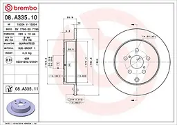 Диск гальмівний невентильований Toyota Avensis 03-09р Brembo (08.A335.10)