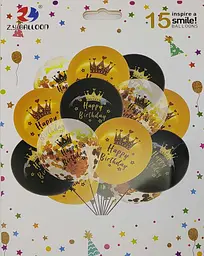 Набір повітряних куль Happy Birthday золоті-чорні 15 шт.