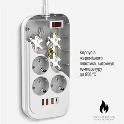 Мережевий фільтр живлення ColorWay (CW-CHE64PDW), 6 розеток/4USB 2M (CW-CHE64PDW) - мініатюра 9
