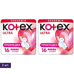 Гігієнічні прокладки Kotex Ultra Dry Super Duo 32 шт. (2 п. x 16 шт.)
