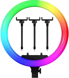 Кільцева світлодіодна LED лампа RIAS RL-18 RGB на 3 тримачі з пультом ДУ 45 см (3_04095) - мініатюра 2