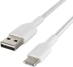 Кабель Belkin USB-A > USB-C заряджання/синхронізації 1м, 15Вт, Type-C, плетений, білий teh0013688 - мініатюра 4