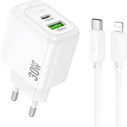 МЗП Hoco CS55A Surplus PD30W+QC3.0 (1USB-A/1C) + кабель Type-C to Lightning White