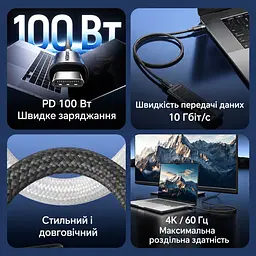Кабель Vention TRGBH USB-C - USB-C USB 3.2 Gen 2 PD 100 Вт 4K 2 м чорний (TRGBH) - мініатюра 13