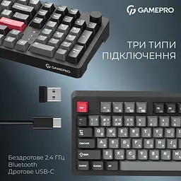 Клавіатура GamePro Asgard Drakkar Keychron Super Red Switch Wireless/Bluetooth/USB UA Black (MK305BK) - мініатюра 8