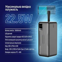 Універсальна мобільна батарея ColorWay Digital Display 50000mAh Чорний (CW-PB500LPC5BK-PDD) - мініатюра 10