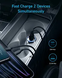Автомобільний зарядний пристрій PowerDrive 323 - 30W PD + 22.5W USB-A Black Anker teh0022019 - мініатюра 6