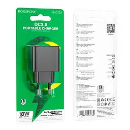 Адаптер мережевий Borofone Erudite single port charger BAS12A |1USB, 18W/3A, QC/PD| - мініатюра 2