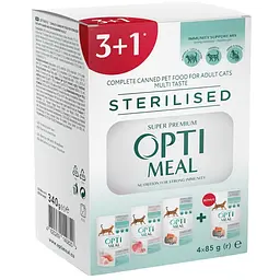 Вологий корм для стерилізованих котів Optimeal Adult Cats Sterilised Multi Taste набір асорті смаків (4 x 85 г)