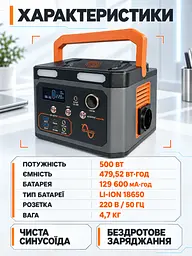 Портативна зарядна станція 500 Вт 479 Вт-год для дому та кемпінгу сіро-помаранчева (37261133) - мініатюра 8