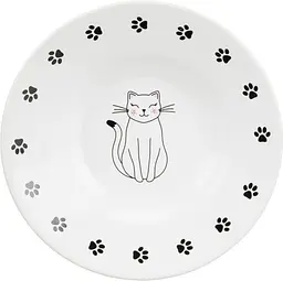 Миска Trixie для котів керамічна пласка з принтом 0.2 л 15 см біла