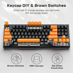 Клавіатура Aula Wind F3032 Mechanical KRGD Brown EN/UA Black + 21 Yellow keys [6948391201740] [90993] - мініатюра 5