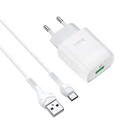 Зарядний пристрій Hoco C72Q USB QC + кабель USB to Type-C білий