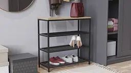 Полиця для взуття Слайм 3 Ferrum-decor 635x630x260 Чорний метал ДСП Дуб Сонома 16 мм (FRD-105158)