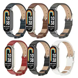 Шкіряний ремінець MiJobs для фітнес-браслета Xiaomi Mi Band 8 і 9 Type B коричневий, тримач - сріблястий - мініатюра 6