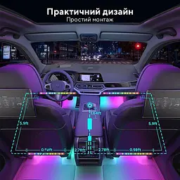 Набір розумного підсвічування для автомобіля Govee H7090 Interior Car Lights, RGBIC, Bluetooth, чорний - мініатюра 8