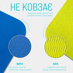 Килимок для йоги та фітнесу EasyFit TPE+TC 6 мм двошаровий синій-жовтий - мініатюра 4