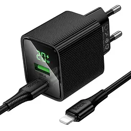 МЗП Hoco CS83A Excellent with digital display PD20W+QC3.0 (1USB-A/1C) + кабель Type-C to Lightning Black - мініатюра 4
