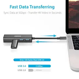 Хаб USB 3.1 - 3хUSB 3.0+RJ45(1000M) Ethernet 4 in 1 Hub Choetech (HUB-U02-BK) - мініатюра 3