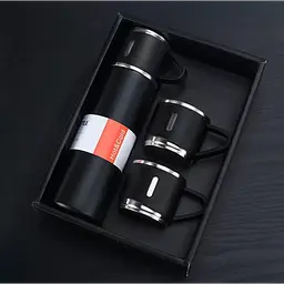 Подарунковий набір Vacuum Flask SET, термос з нержавіючої сталі 500 мл та 3 чашки чорний - мініатюра 2