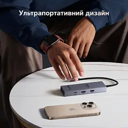 Док-станція UGREEN Revodok Pro CM828 хаб з підключенням до комп’ютера через USB-C 6 в 1 відеовихід HDMI 4K 60 Гц 2 USB-A та 1 USB-C для даних до 10 Гбіт/с Ethernet RJ45 до 1000 Мбіт/с вхід живлення USB-C PD 3.0 до 100 Вт із наскрізним заряджанням ноутбука до 85 Вт для HDMI потрібен USB-C комп’ютера з підтримкою відеовиходу дублювання екрана та розширення робочого столу з індикатором роботи вбудований кабель 0,3 м космічний сірий (45364) - мініатюра 11