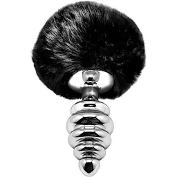 Металева анальна пробка Кролячий хвостик Alive Fluffy Twist Plug M Black діаметр 3.4 см