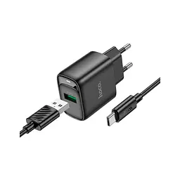 Зарядний пристрій HOCO C140A Smart USB QC 3.0 + кабель USB-A — USB-C чорний (6942007627825) - мініатюра 4