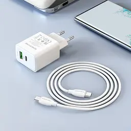 МЗП Borofone BA67A PD20W+QC3.0 (1USB-A/1C) + кабель Type-C to Type-C Білий - мініатюра 7