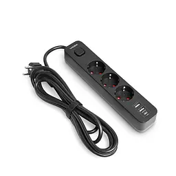 Мережевий подовжувач VIDEX ONCORD з/з 3п 3м (3x1.5мм) 2.4А 2USB+USB-C з кнопкою Black VIDEX (27694-000) - мініатюра 2
